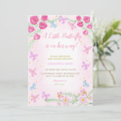 Butterfly Pink Baby Dusche Einladung (Stehend Vorderseite)