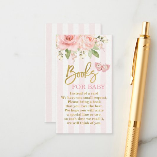 Butterfly Pink Baby Dusche Mädchen bringen ein Buc Begleitkarte (Vorderseite/Rückseite Beispiel)