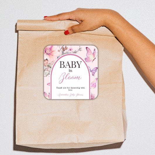 Butterfly Pink Baby in Bloom Girl Baby Dusche Quadratischer Aufkleber