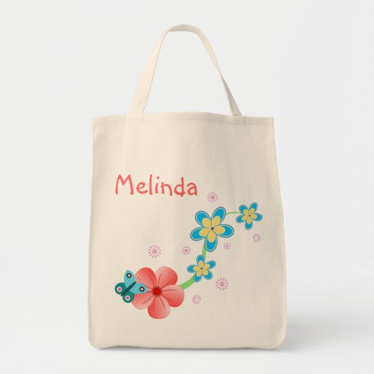 Butterfly Pink Blue Floral Große Totttasche Jumbo Stoffbeutel (Vorne)