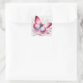 Butterfly Pink Botanical Watercolor Quadratischer Aufkleber (Tasche)