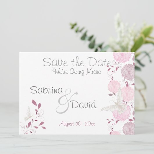 Butterfly Pink Chrysanthema Save the Date (Stehend Vorderseite)
