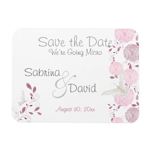 Butterfly Pink Chrysanthemas Save the Date Magnet (Horizontal)