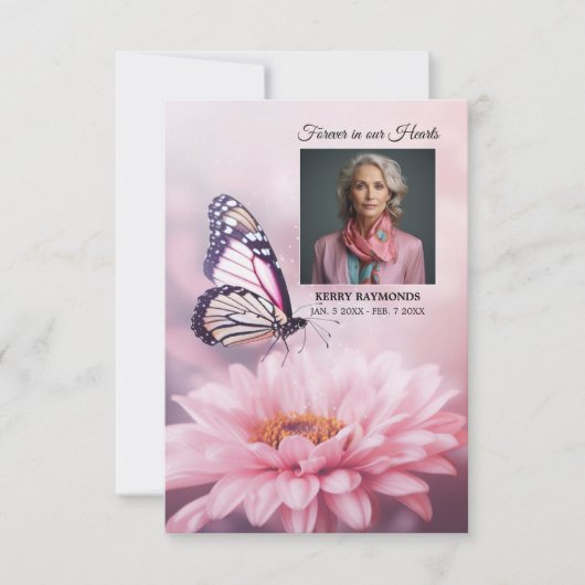 Butterfly Pink Daisy Blume Beerdigung PROGRAMM Fot (Vorderseite)