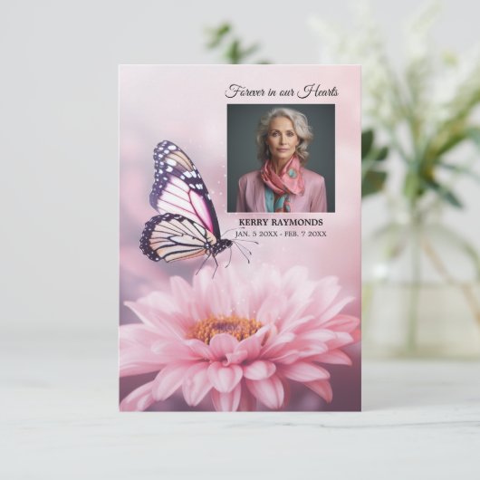 Butterfly Pink Daisy Blume Beerdigung PROGRAMM Fot (Stehend Vorderseite)