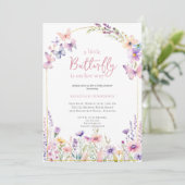 Butterfly Pink Floral Baby Dusche Einladung (Stehend Vorderseite)