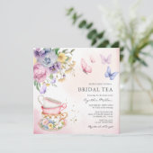 Butterfly Pink Floral Bridal Tee Brautparty Einladung (Stehend Vorderseite)