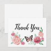 Butterfly Pink Floral Vielen Dank Postkarte (Vorne/Hinten)