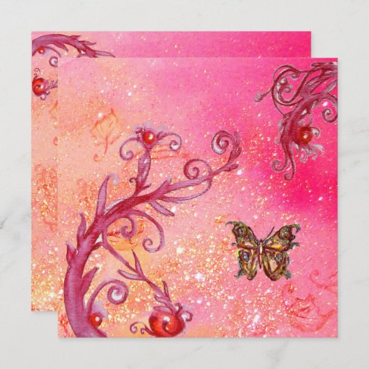BUTTERFLY, PINK GLITZERN Elegantes Hochzeitsfest P Einladung (Vorne/Hinten)