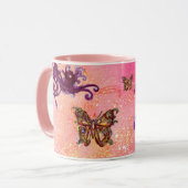 BUTTERFLY PINK GLITZERN, FUCHSIA LILA BLUMENFLÄCHE TASSE (Vorderseite Links)