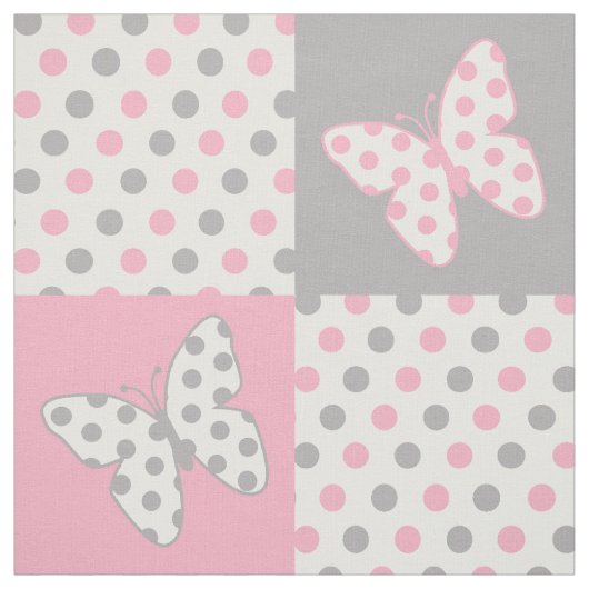 Butterfly Pink Gray Polka Dots Stoff (Muster)