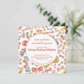 Butterfly Pink Green Abend Hochzeit Einladung (Stehend Vorderseite)