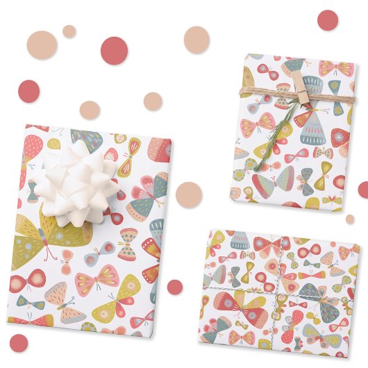 Butterfly Pink Green Geschenkpapier Set