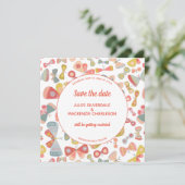 Butterfly Pink Green Save The Date (Stehend Vorderseite)