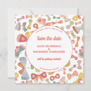 Butterfly Pink Green Save The Date