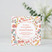 Butterfly Pink Green Wedding Einladung (Stehend Vorderseite)