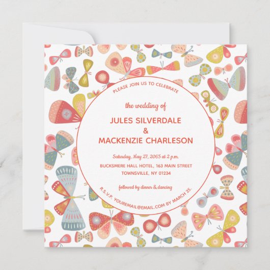 Butterfly Pink Green Wedding Einladung (Vorderseite)