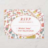 Butterfly Pink Green Wedding RSVP Begleitkarte (Vorne/Hinten)