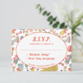 Butterfly Pink Green Wedding RSVP Begleitkarte (Stehend Vorderseite)