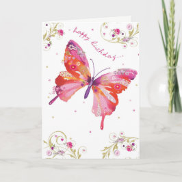 Butterfly Pink Happy Birthday Card Karte