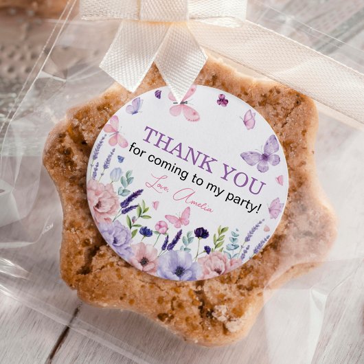 Butterfly Pink Lila Blumengarten Geburtstag Runder Aufkleber