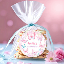 Butterfly Pink Lila Floral Summer Girl Geburtstag Runder Aufkleber