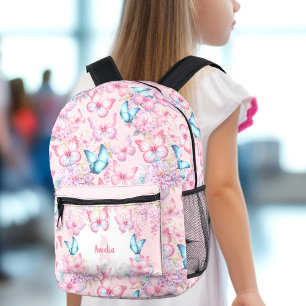 Butterfly Pink Lila Pastel Floral Name Girl Bedruckter Rucksack