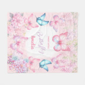 Butterfly Pink Lila Pastel Floral Name Girl Fleecedecke (Vorderseite (Horizontal))