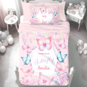 Butterfly Pink Lila Pastel Floral Name Girl Kissenbezug