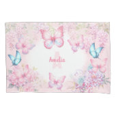 Butterfly Pink Lila Pastel Floral Name Girl Kissenbezug (Vorderseite)