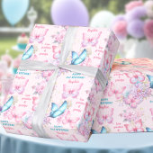 Butterfly Pink Lila Summer Birthday Girl Name Geschenkpapier