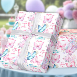 Butterfly Pink Lila Summer Birthday Name Text Geschenkpapier