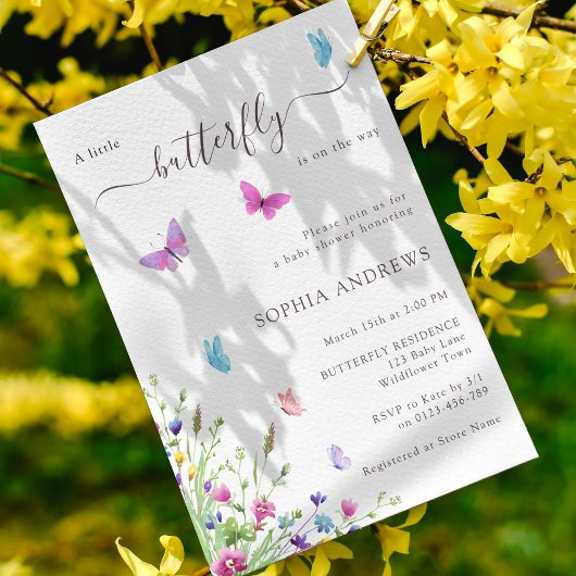 Butterfly Pink Lila Watercolor Babydusche Einladung