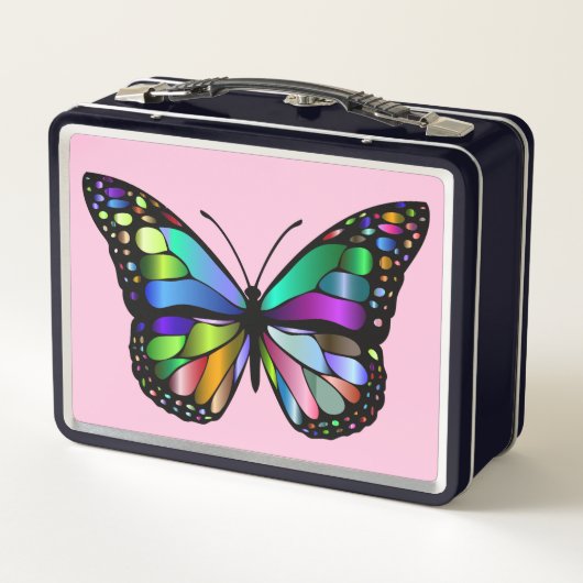 BUTTERFLY PINK METAL RETRO LUNCHBOXE METALL BROTDOSE (Rückseite)