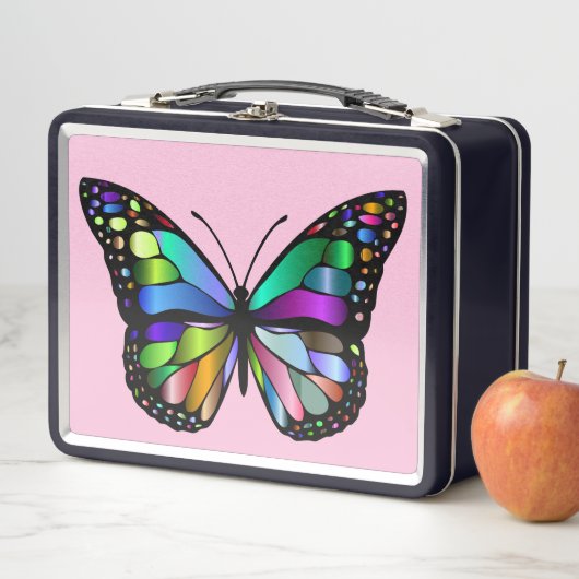 BUTTERFLY PINK METAL RETRO LUNCHBOXE METALL BROTDOSE (Beispiel)
