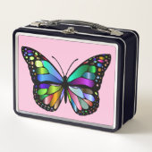 BUTTERFLY PINK METAL RETRO LUNCHBOXE METALL BROTDOSE (Vorderseite)