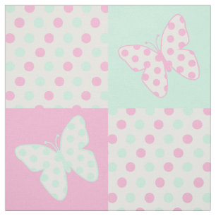 Butterfly Pink Mint Green Polka Dots Stoff