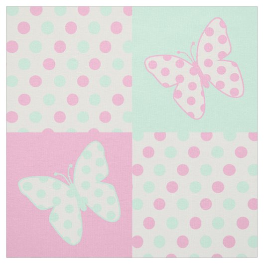 Butterfly Pink Mint Green Polka Dots Stoff (Muster)
