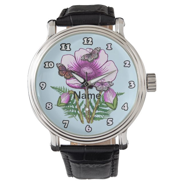 Butterfly Pink Poppy  Watch Armbanduhr (Vorderseite)