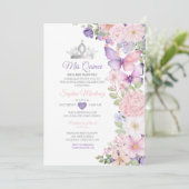 Butterfly Pink Purple Quinceanera Birthday Einladung (Stehend Vorderseite)