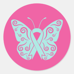 Butterfly Pink Ribbon Brustkrebs Bewusstseinstag Runder Aufkleber