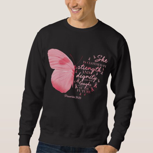 Butterfly Pink Ribbon Brustkrebs Religiöse Frau Sweatshirt (Vorderseite)