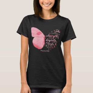 Butterfly Pink Ribbon Brustkrebs Religiöse Frau T-Shirt