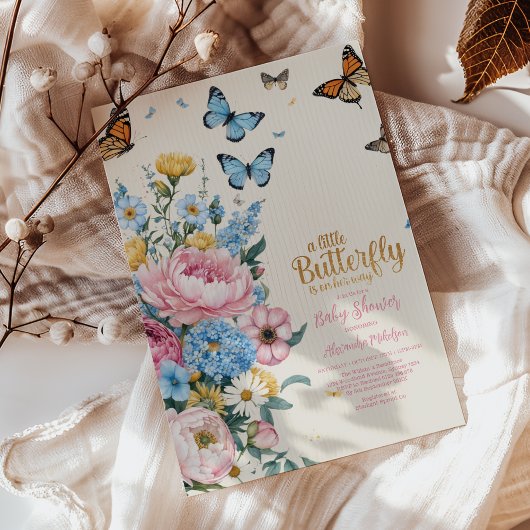 Butterfly Pink Rose Garden Girl Babydusche Einladung