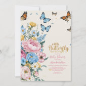 Butterfly Pink Rose Garden Girl Babydusche Einladung (Vorderseite)
