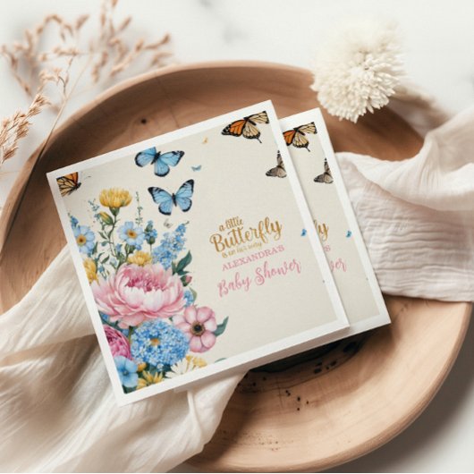 Butterfly Pink Rose Garden Girl Babydusche Serviette