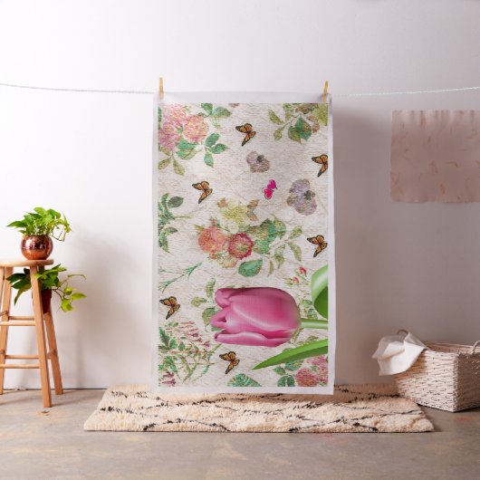 Butterfly Pink Tulip Rosa Herz Blumengestein Stoff (Beispiel)