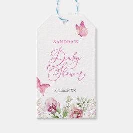 Butterfly Pink White Floral Baby Dusche Geschenkanhänger