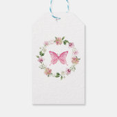 Butterfly Pink White Floral Baby Dusche Geschenkanhänger (Rückseite)