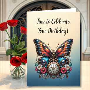 Butterfly Pocket Watch und Blume zum Geburtstag Karte